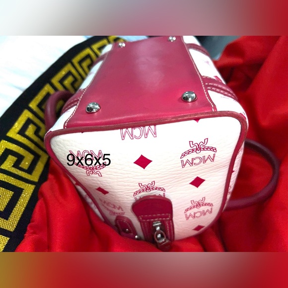 Red and White MCM Small Boston Satchel Bag w/ Brown Suede liner. MCM Monogram - Picture 9 of 16